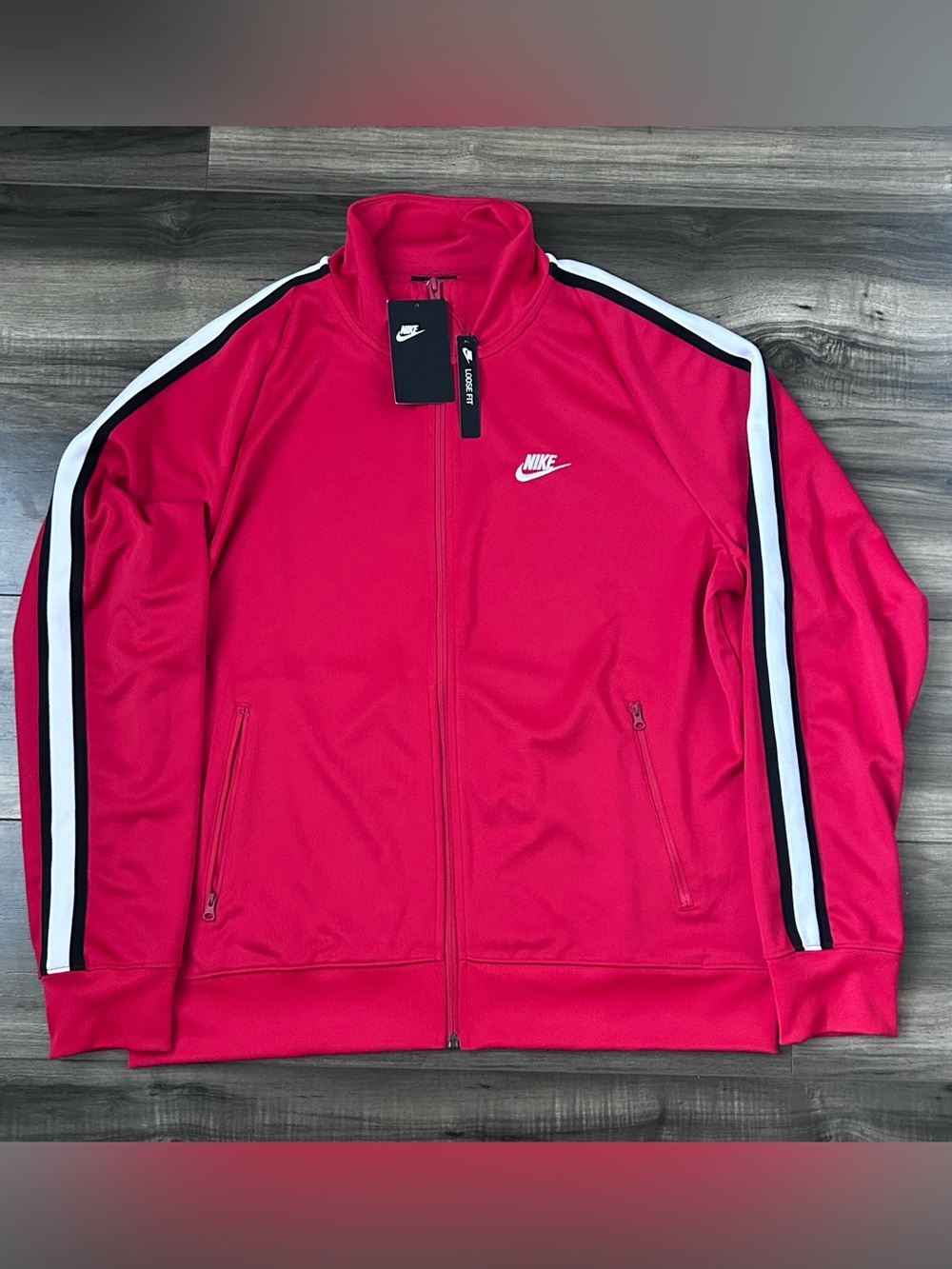 Nike Sportswear Tribute Track Jacket Mens Large Red Black White AR2244-657 New